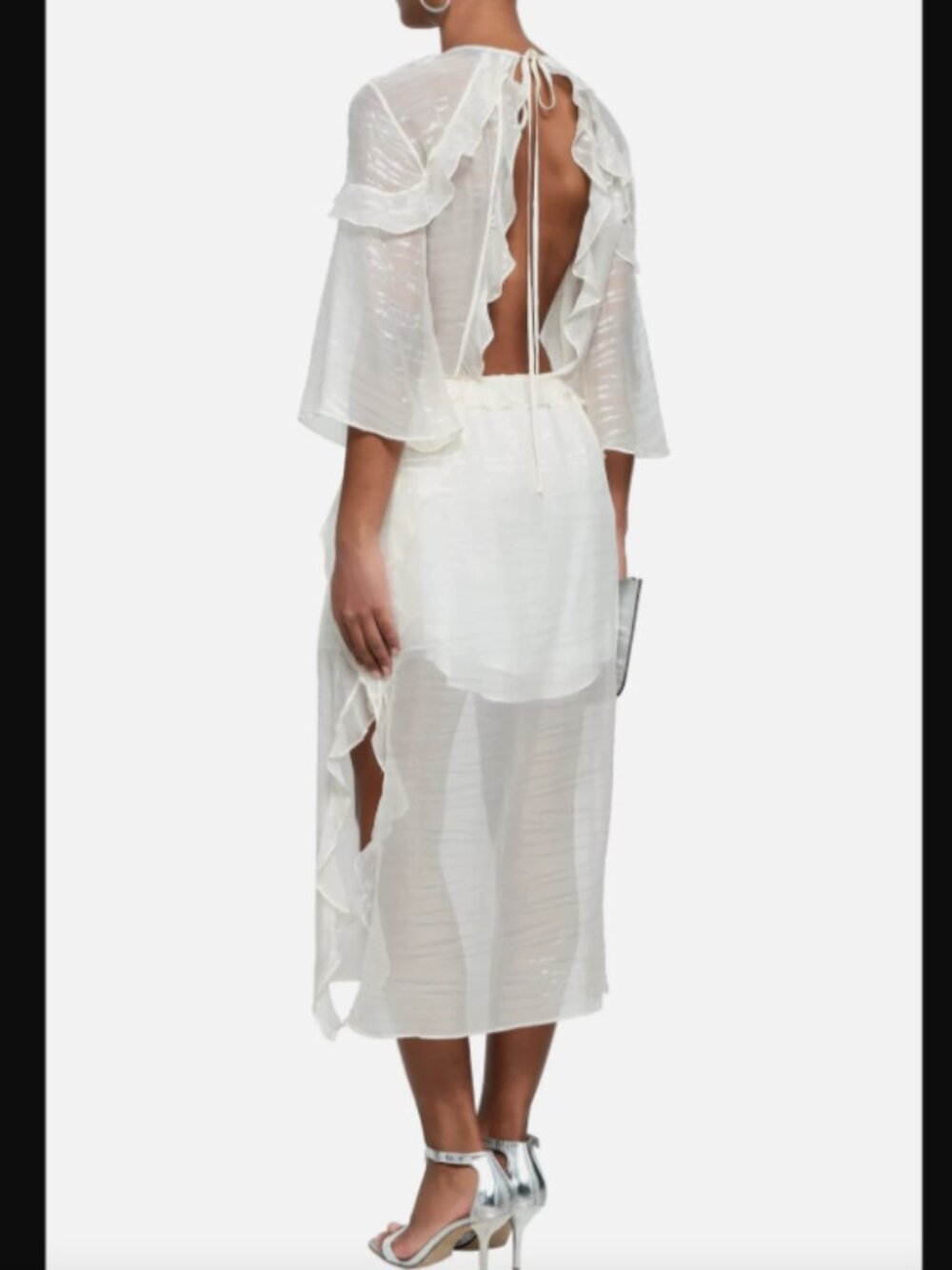 NEW IRO Paris Eolla Open Back Ruffled Jacquard Midi Dress Sheer Ethereal Flowy 8 - Picture 3 of 8